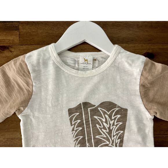 NEW Velvet Fawn Cowboy Boots Graphic Long Sleeve Cotton Tee Top White Tan 4T - Picture 3 of 8